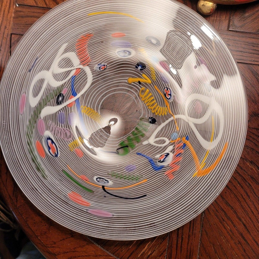 James Clarke Millefoire & Spaghetti Art Glass Dish Signed and Dated 1963